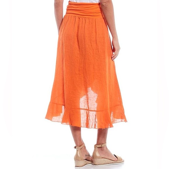 M MADE IN ITALY ORANGE LINEN RUFFLE SKIRT - Picture 2 of 9